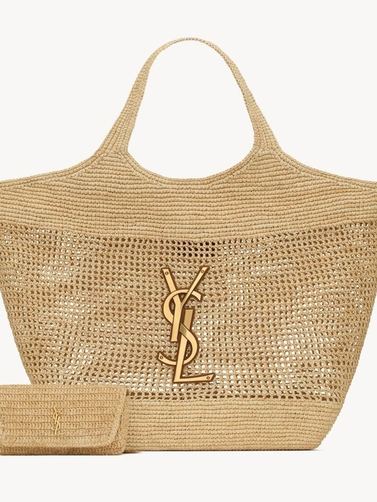 Saint Laurent Handbags - New Saint Laurent Beige Raffia Tote with Gold Logo AMAZING BAG!